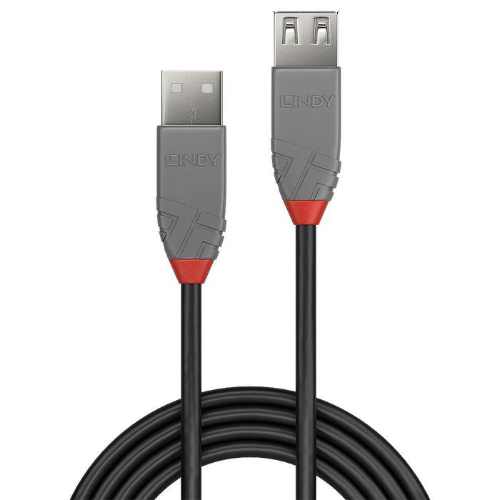 Lindy 36703 USB 2.0 Type A Extension Cable – 2m Anthra Line, Black/Grey