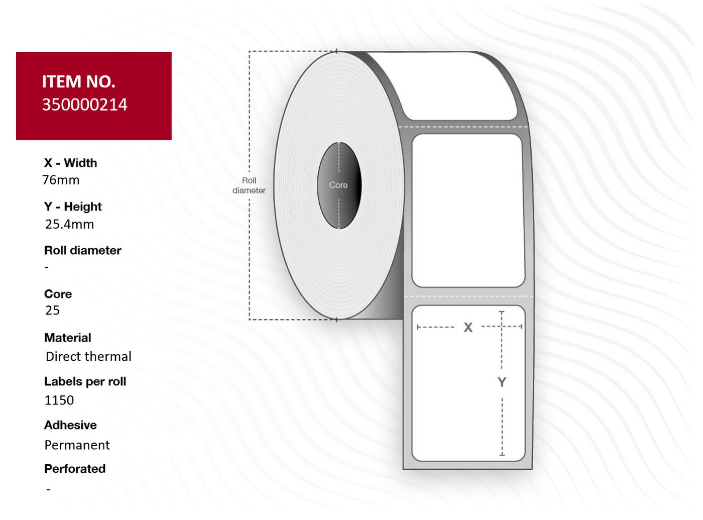 Capture 35000214 Printer Labels – White Direct Thermal Roll, 76x25.4mm, 1150 Labels/Roll