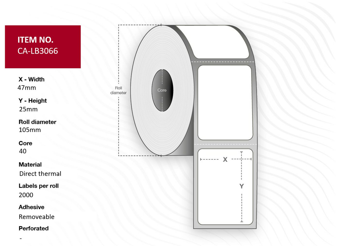 Capture CA-LB3066 Printer Labels – White, Direct Thermal, Removable, 47x25mm, 2000 Labels per Roll