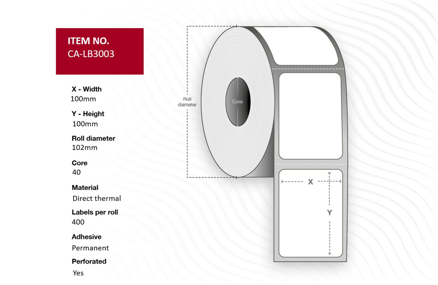 Capture CA-LB3003 Printer Labels – White, Direct Thermal, 100x100mm, 400 Labels per Roll