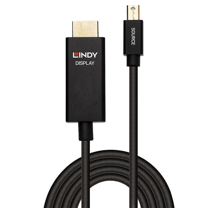 Lindy 40922 2m Active Mini DisplayPort to HDMI Cable – 4K HDR 18Gbps Gold Plated Durable PVC Jacket