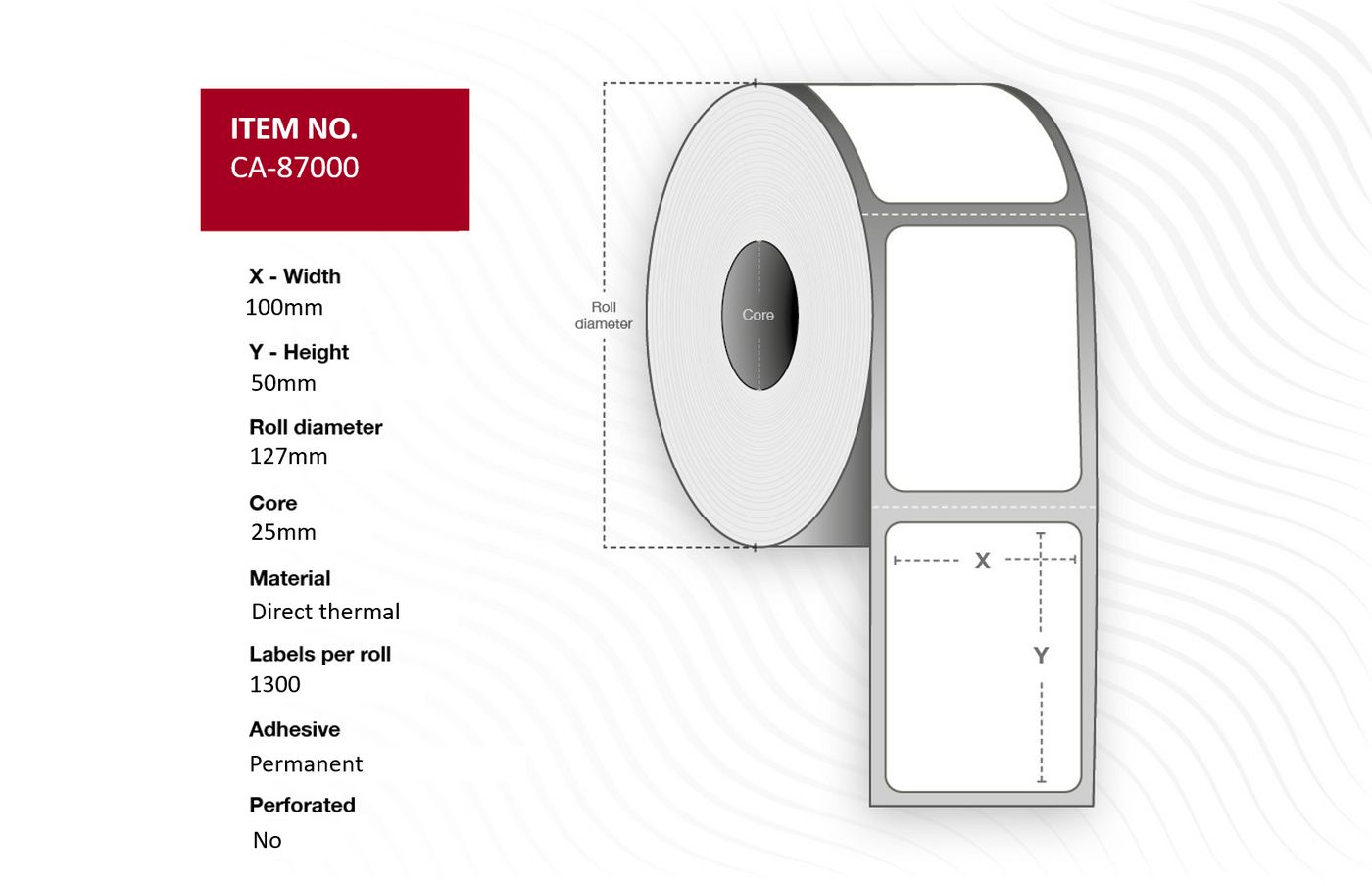 Capture CA-87000 Printer Labels – 100x50mm Direct Thermal, Permanent, 1300/Roll