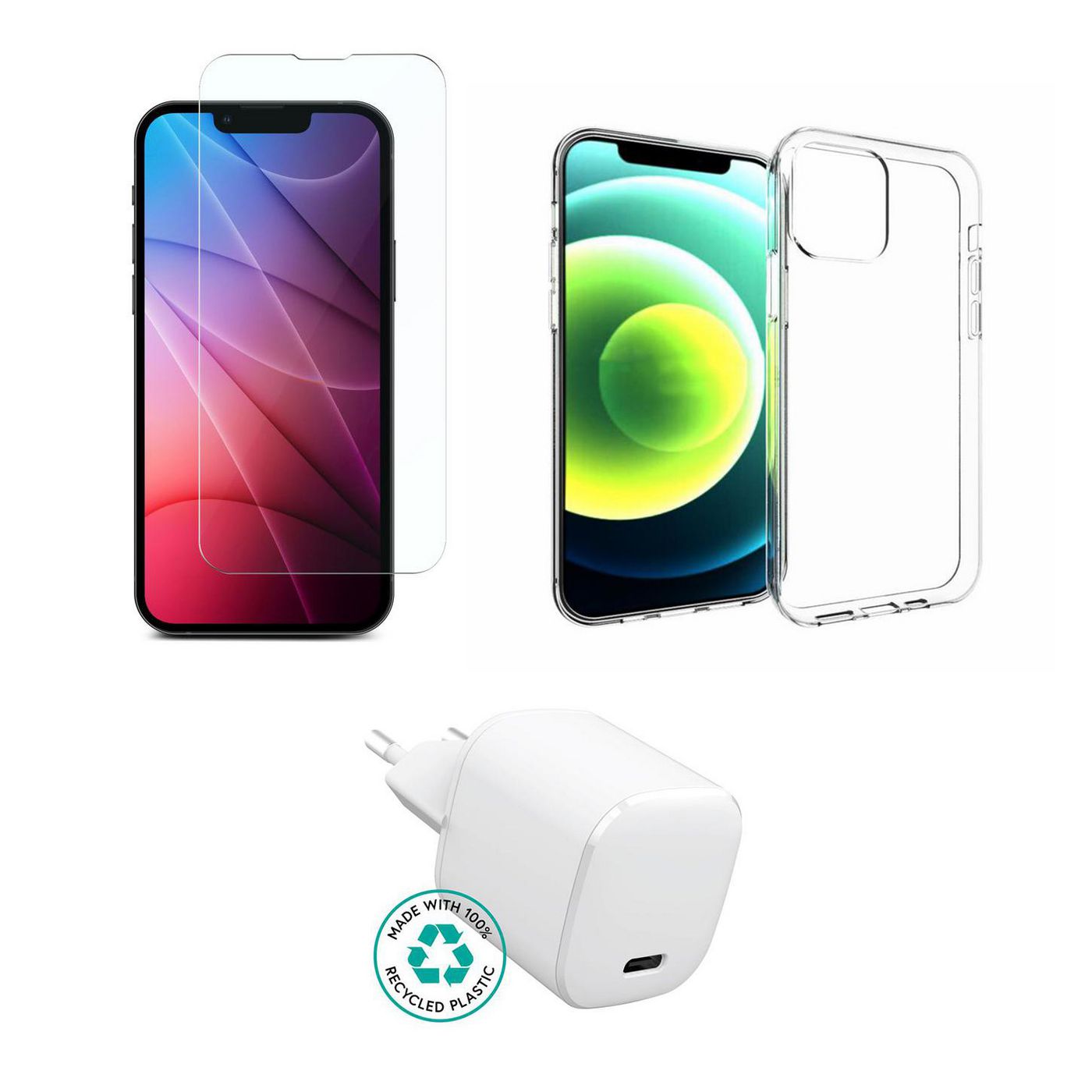 eSTUFF ES-KIT-IPH13 Smart Device Chargers Kit with Charger, Cover, and Glass