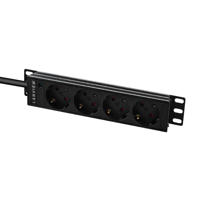 Lanview LVR-2MSCH-LIC-SCH4 Rack Power Strip – 1U 4x Schuko 2m 13A Surge Protected