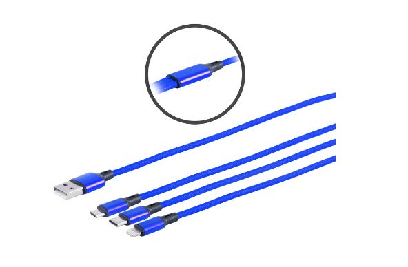 MicroConnect MC-USBA-3WAY USB-A Splitter Cable – 3-Way USB-C, Micro-B & Lightning, 1.2m Blue