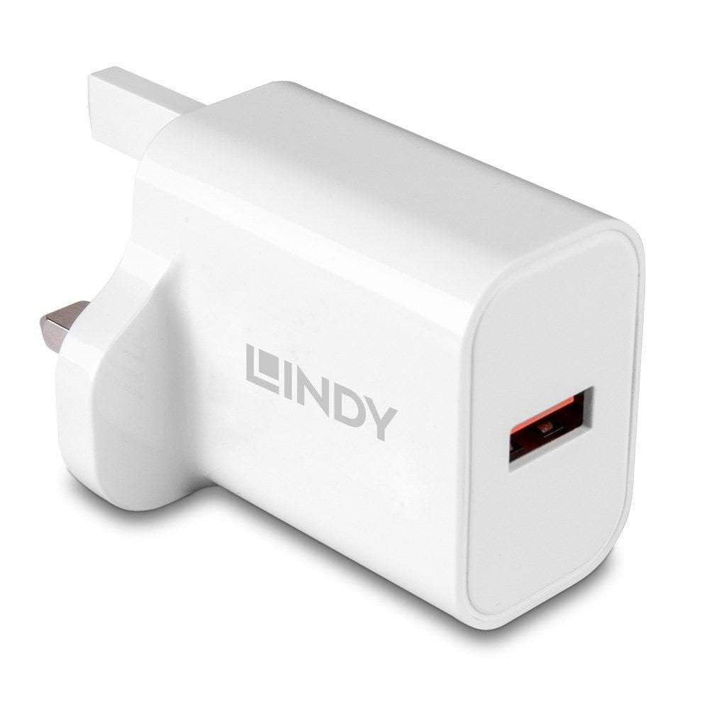 Lindy 73415 USB Type A Charger – 18W Fast Charging, Type G Plug, White
