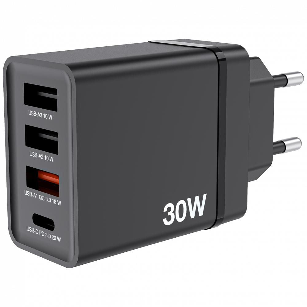 Verbatim 49700 4-Port USB Wall Charger – 30W Fast Charging, Black