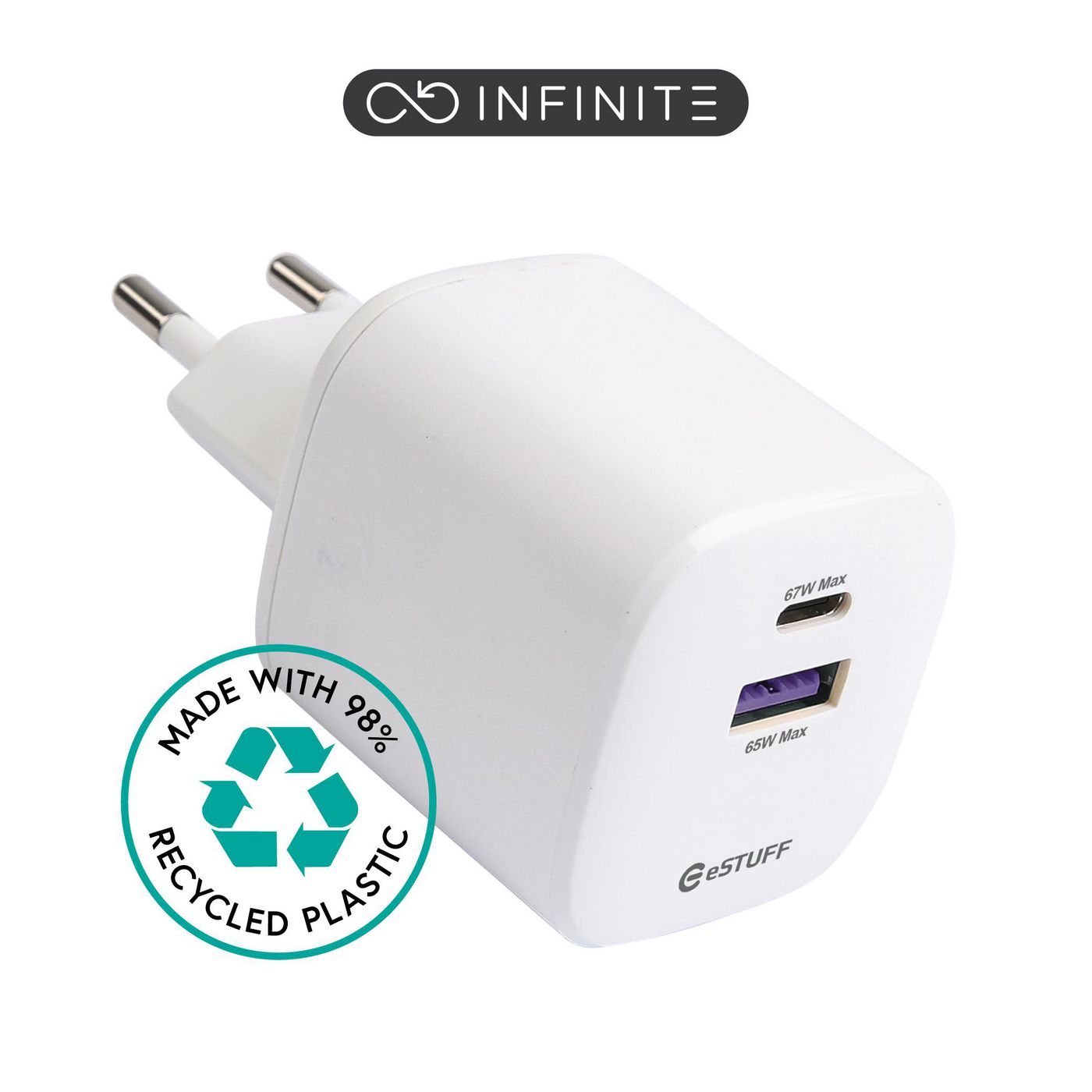 eSTUFF ES637065 USB-C Charger 67W PD GaN White Indoor