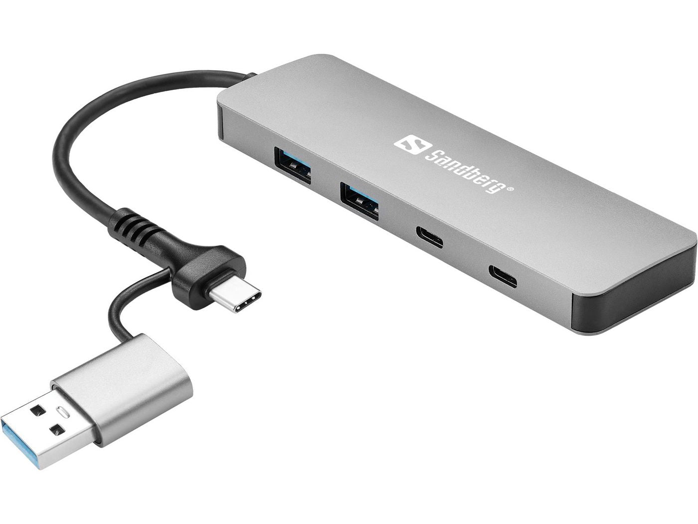 Sandberg 136-64 USB-C/A Hub – 2x USB-A + 2x USB-C, 5000 Mbit/s, Aluminium