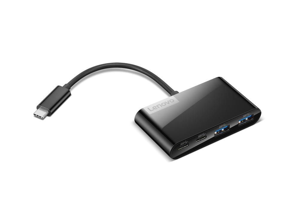 Lenovo GX91L84354 4-Port USB-C Hub – High-Speed Data, Black