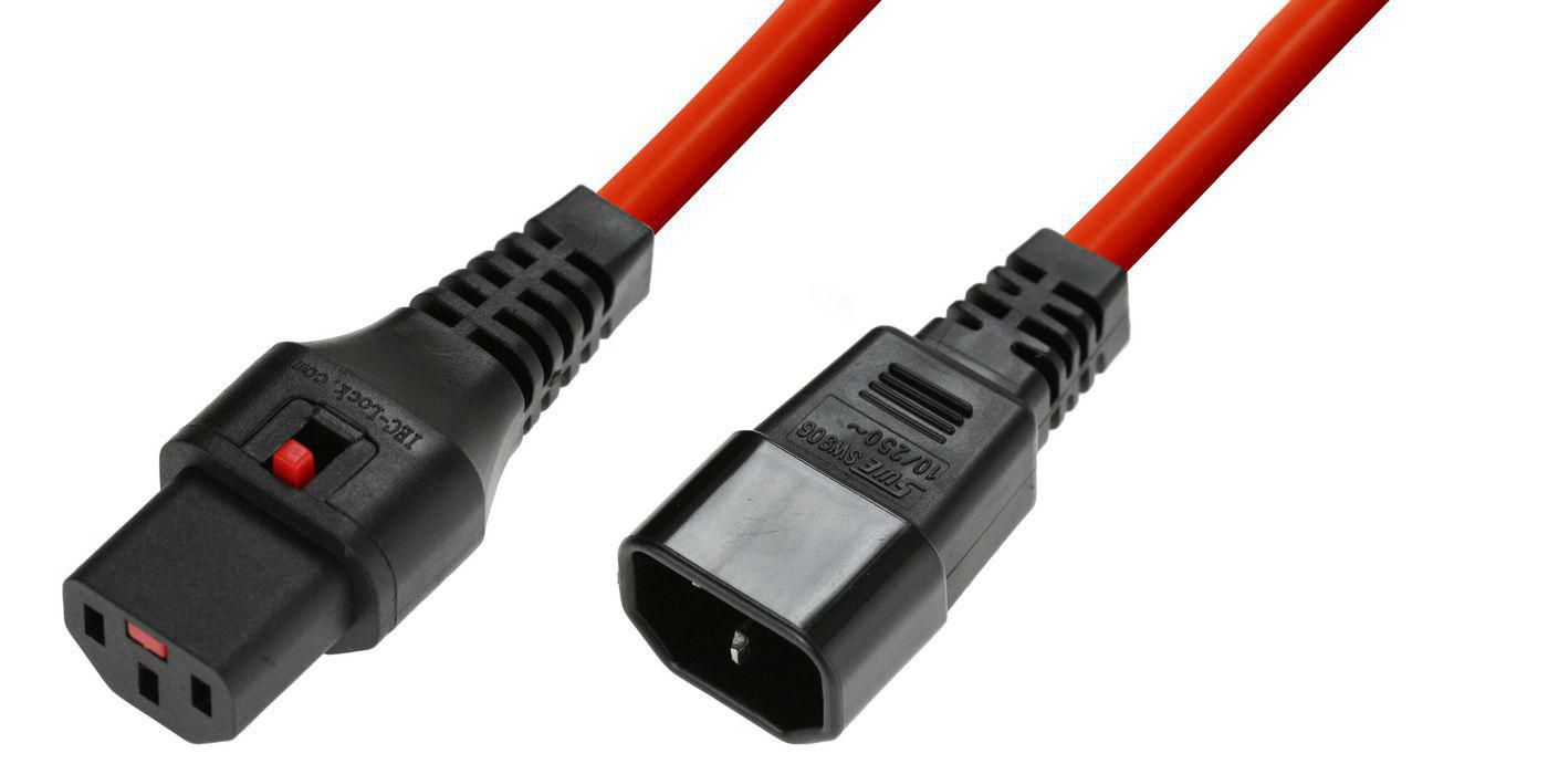 MicroConnect MC-C13C14LOCK-2.5MR Power Cable – C13 IEC Lock to C14 Red 2.5m