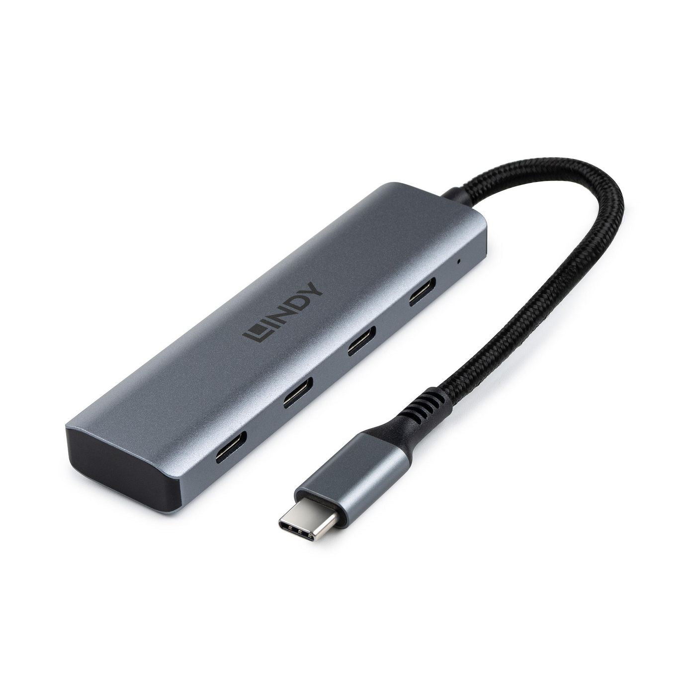 Lindy 43414 4 Port USB 3.2 Gen 2 Type C Hub – 10Gbps Aluminium Grey Compact Design