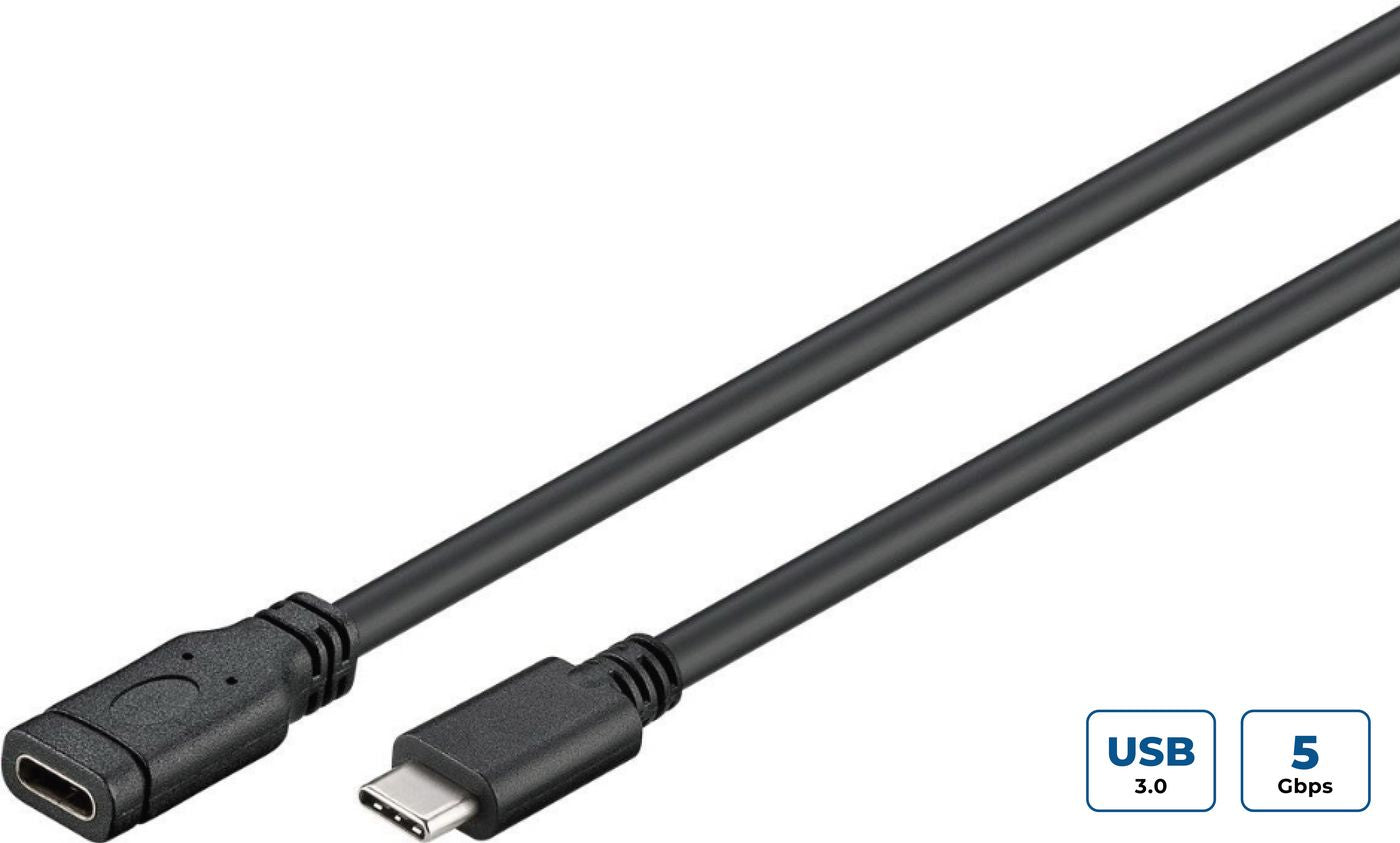 MicroConnect USB3.1CC05EX USB-C Extension Cable – 0.5m, USB 3.2 Gen 1, 5Gbps, Black/Silver