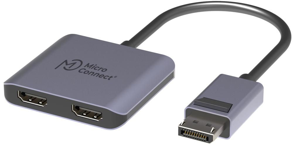 MicroConnect MC-DP-2XHDMI DisplayPort to Dual HDMI Adapter – 4K UHD, 10cm Aluminium