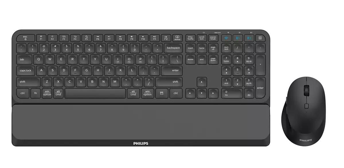 Philips SPT6607B/21 Wireless Keyboard and Mouse Combo – RF + Bluetooth, Black