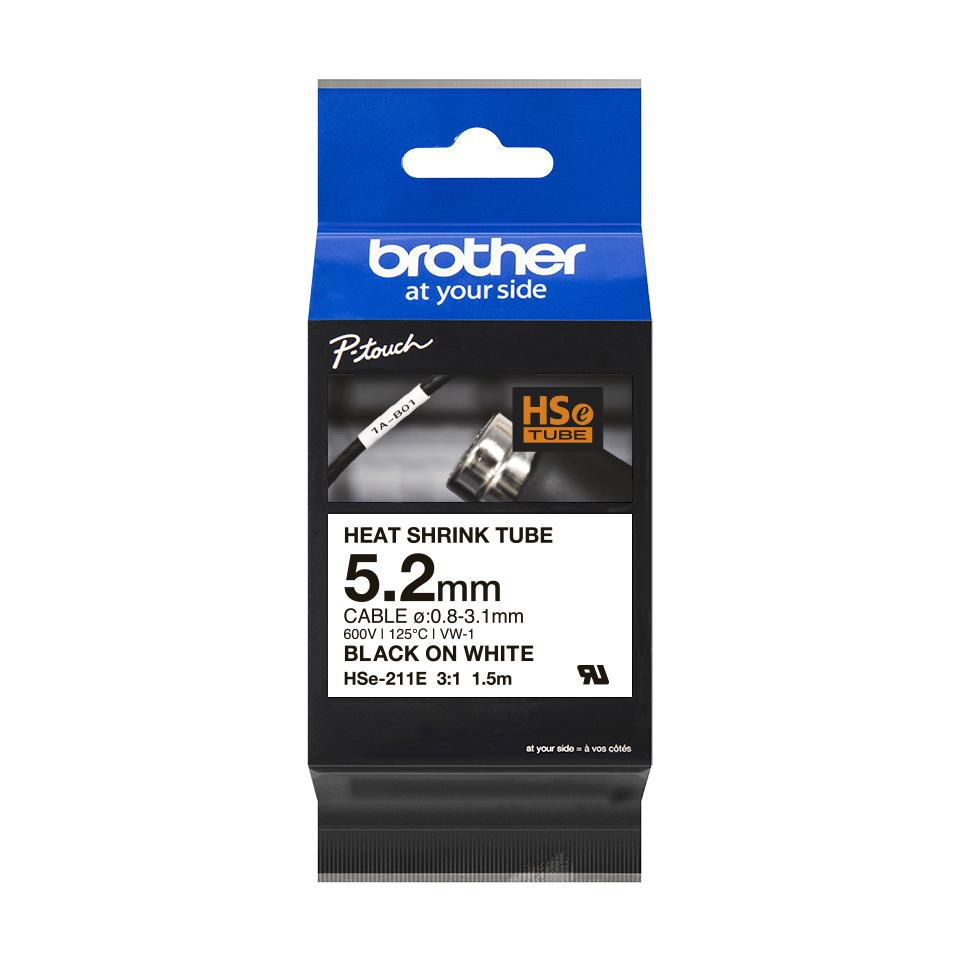 Brother HSE211E Label Making Tape – Heat Shrink Tube 5.2mm Black on White
