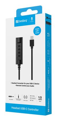 Sandberg 136-73 Headset USB-C Controller – 1.5m Adapter Cable, Black