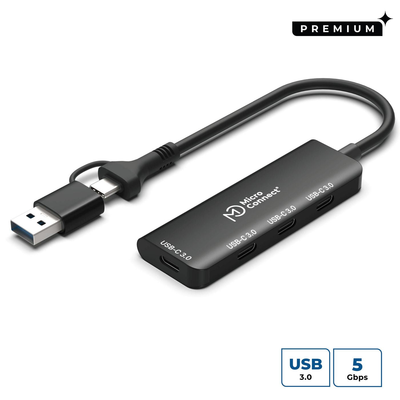 MicroConnect UC0070-5G-USB-C-4IN1-C USB-C 3.2 Gen 1 4-Port Hub – 5Gbps, Plug & Play, Silver