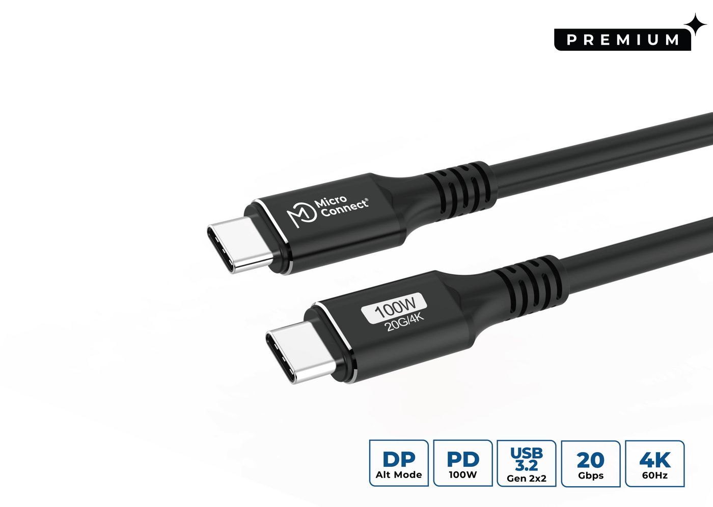 MicroConnect USB3.2CC025 USB Cable USB 3.2 Gen 2x2 0.25m 100W USB C Black