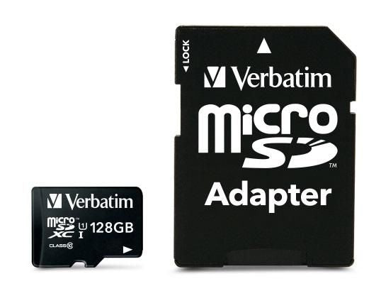 Verbatim 44085 MicroSDXC Memory Card 128GB UHS-I Class 10 with SD Adapter