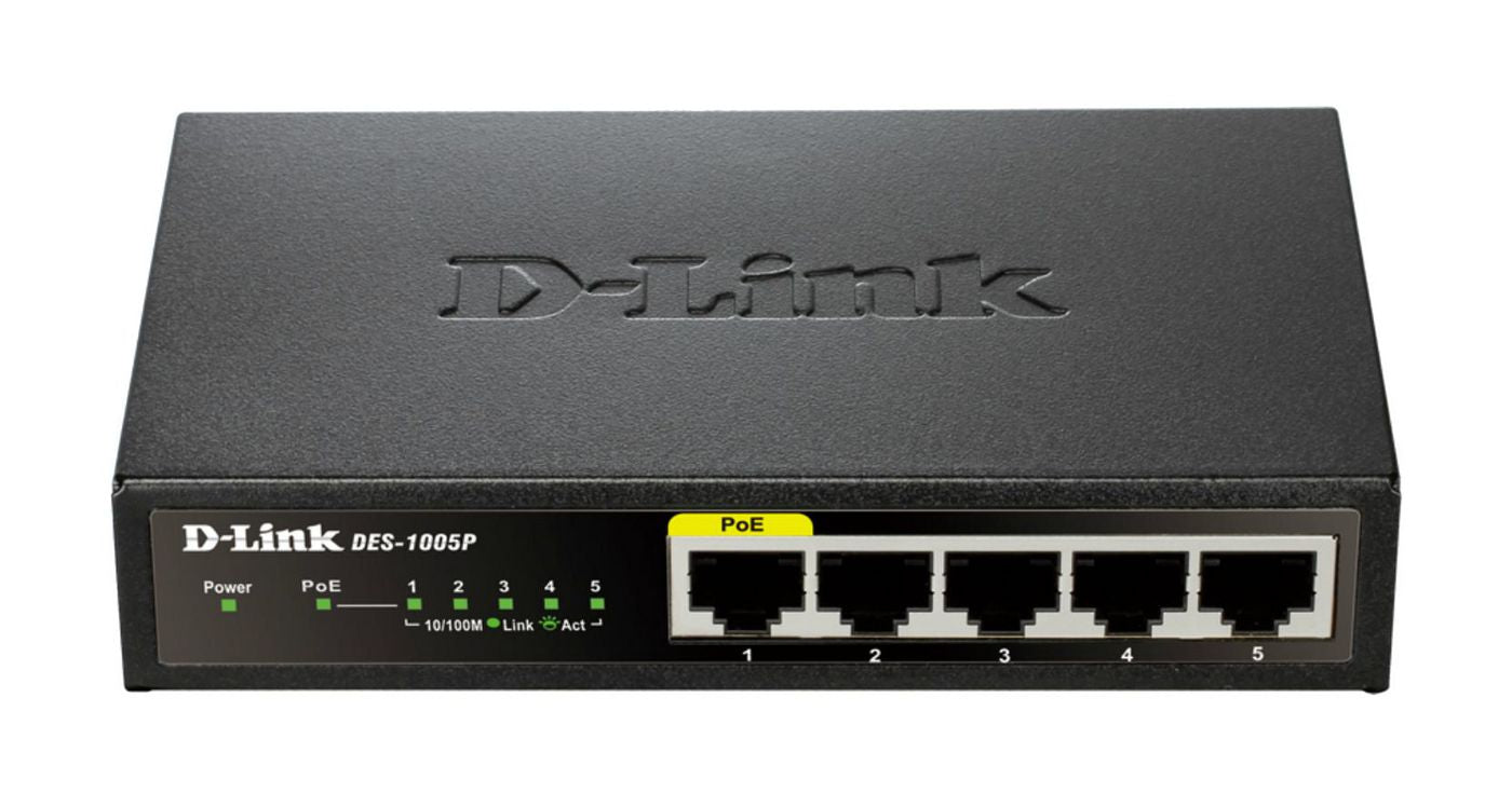 D-Link DES-1005P/E 5-Port Fast Ethernet Unmanaged PoE Network Switch – Black