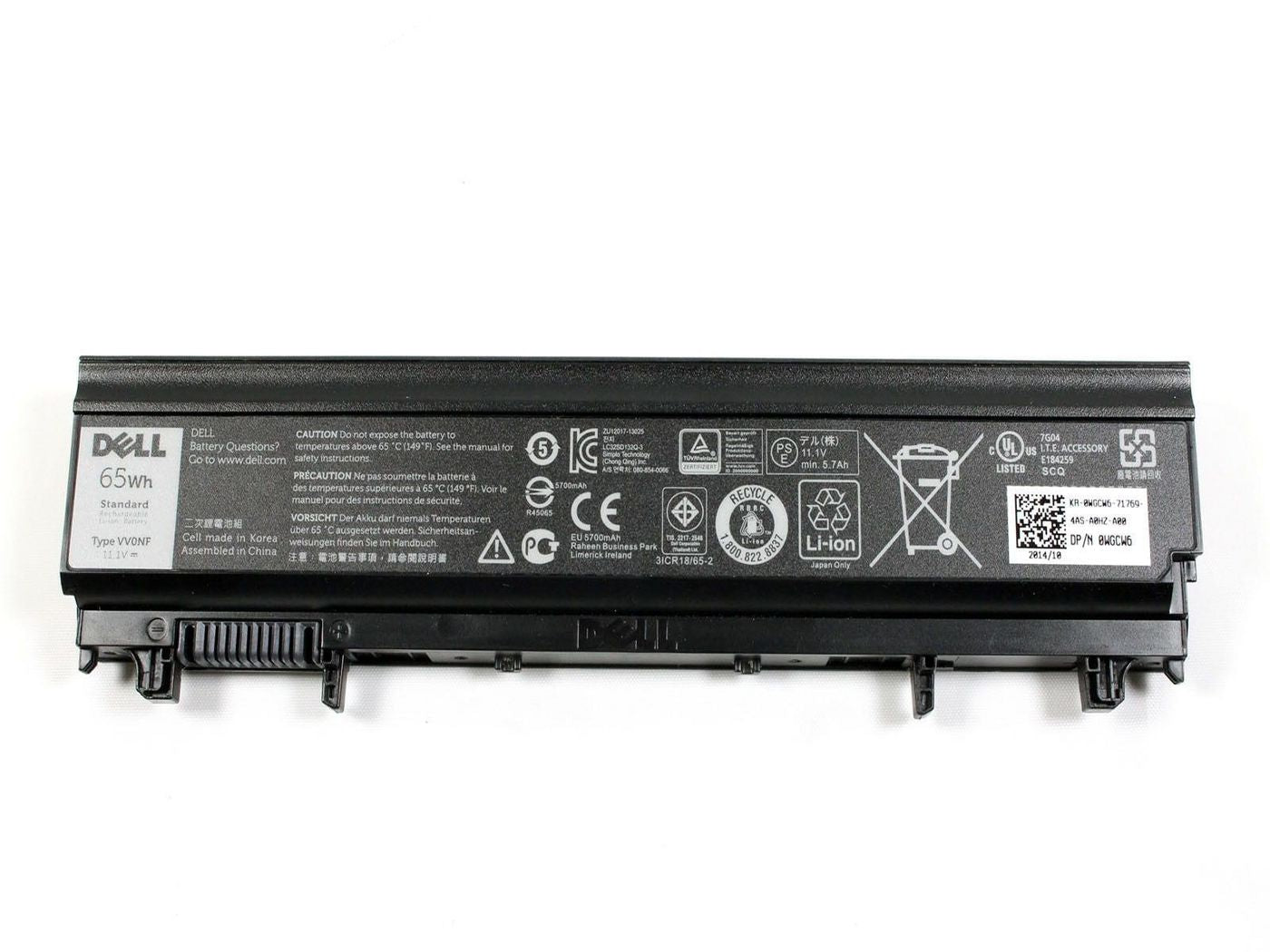 Dell WGCW6 Battery – 65Wh 6-Cell 11.1V Li-ion Black
