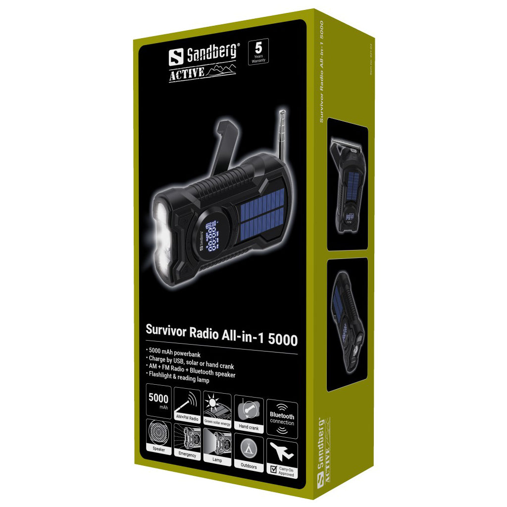 Sandberg 421-03 Survivor Radio All-in-1 5000 – Portable AM/FM, Bluetooth, 5000mAh