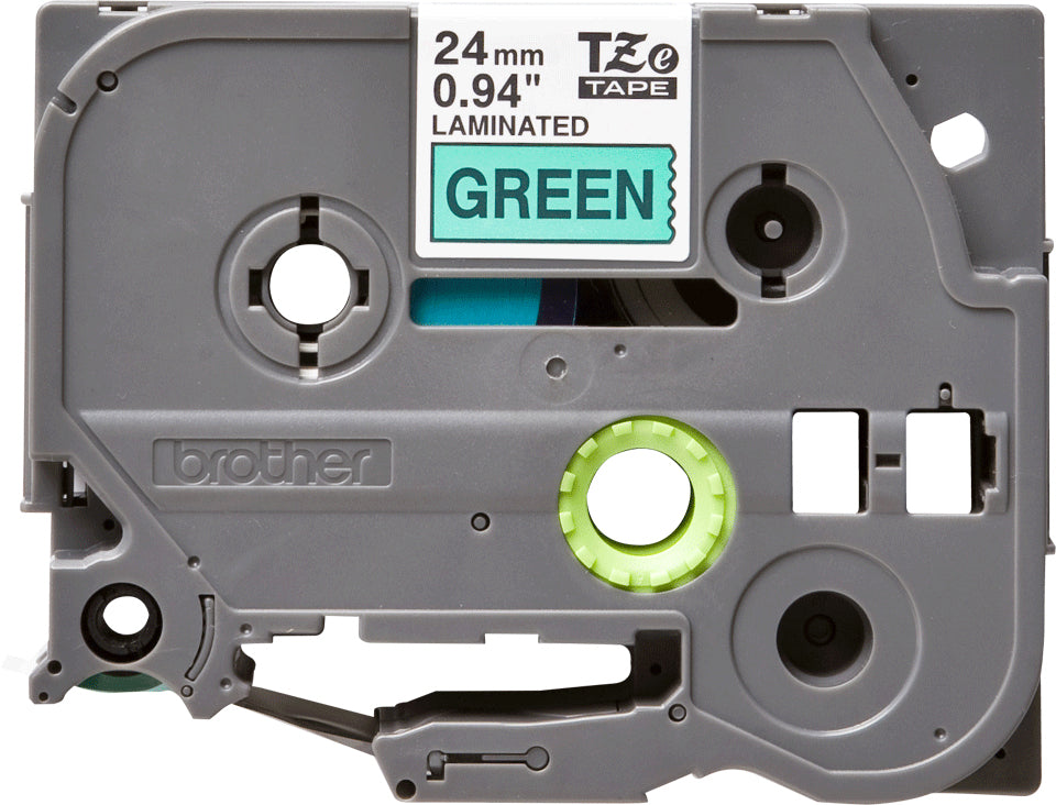Brother TZE751 Label Making Tape – 24mm Black on Green Laminated 8m
