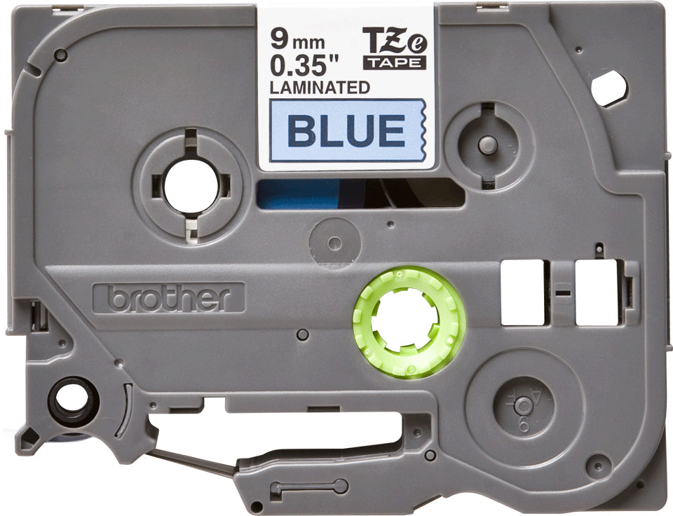 Brother TZE-521 Label Making Tape – 9mm Black on Blue Laminated 8m