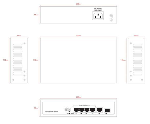 Ernitec ELECTRA-U04-1GB-60W Network Switch – 4-Port PoE 1Gbps Unmanaged