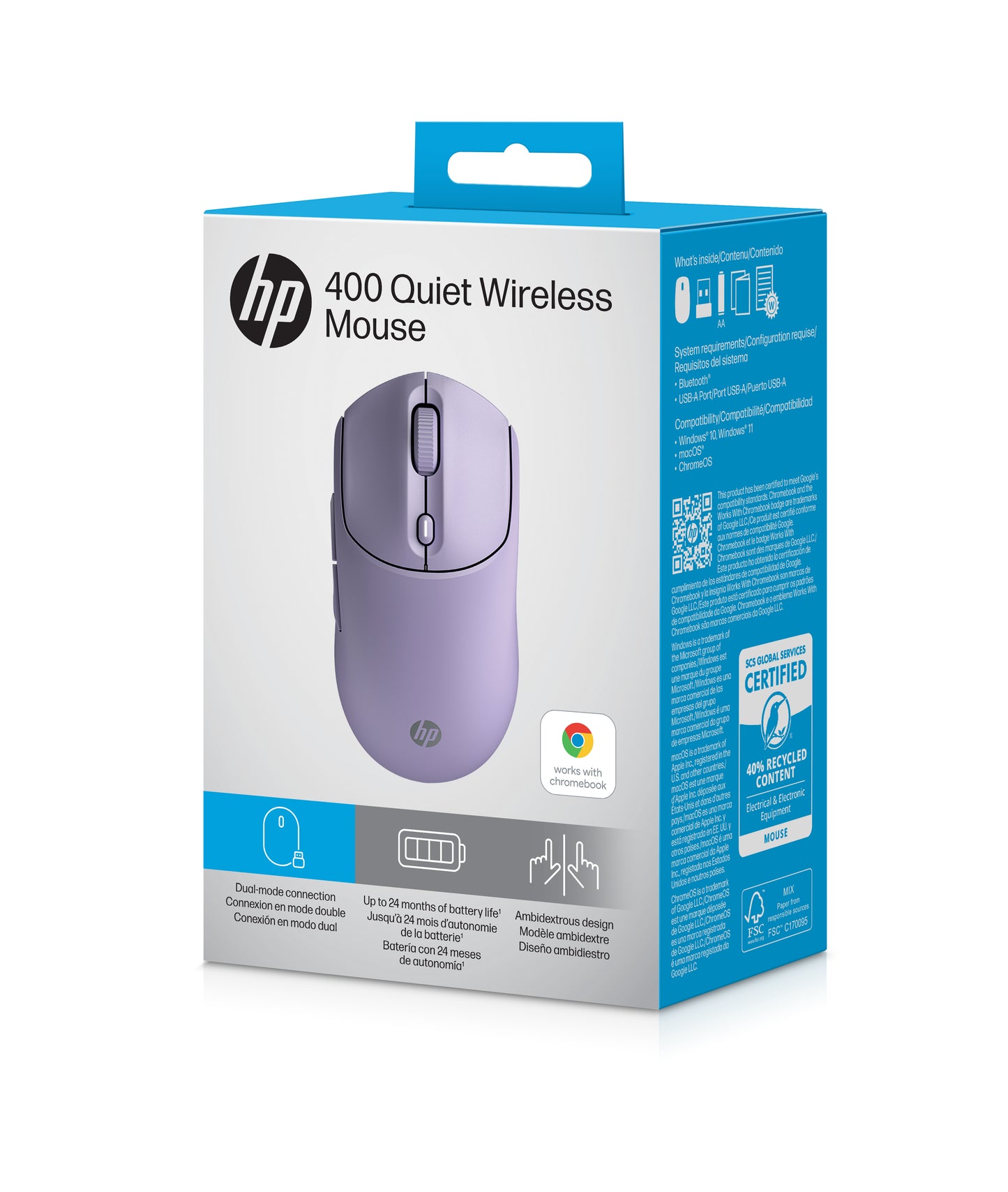 HP AZ7B7AA#ABB 400 Quiet Purple Wireless Mouse – Ambidextrous, 6000 DPI