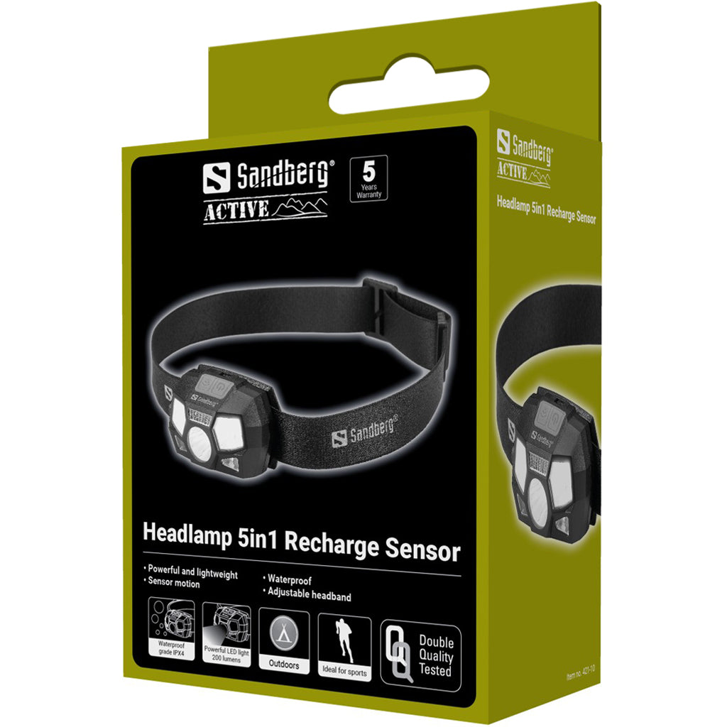 Sandberg 421-10 Headlamp 5in1 Rechargeable Sensor LED Headband Flashlight