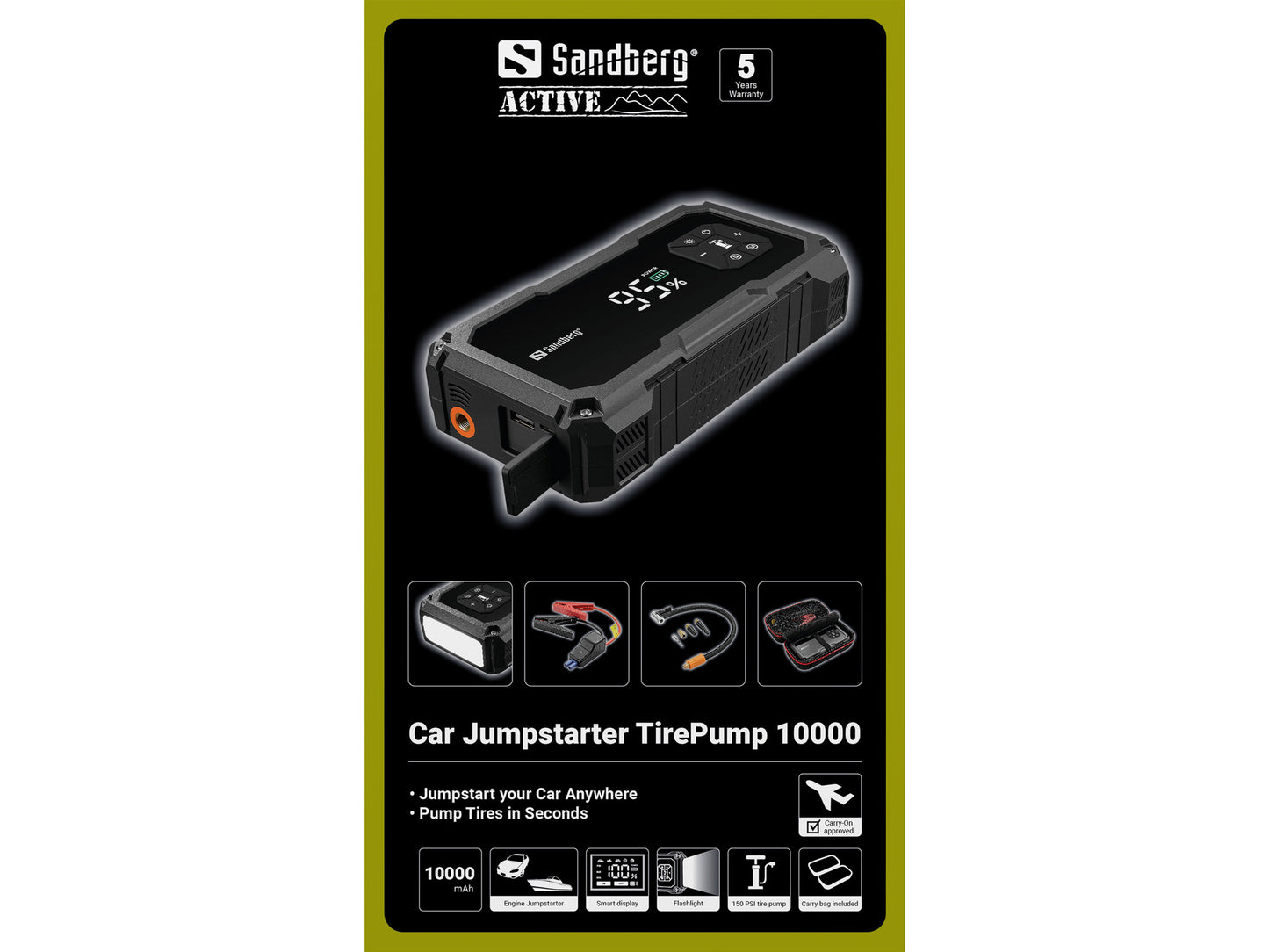 Sandberg 421-21 Car Jumpstarter TirePump 10000 – 800A Power Bank & Air Compressor