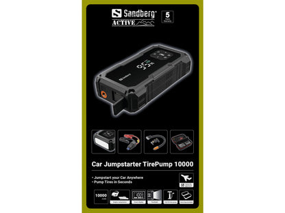Sandberg 421-21 Car Jumpstarter TirePump 10000 – 800A Power Bank & Air Compressor