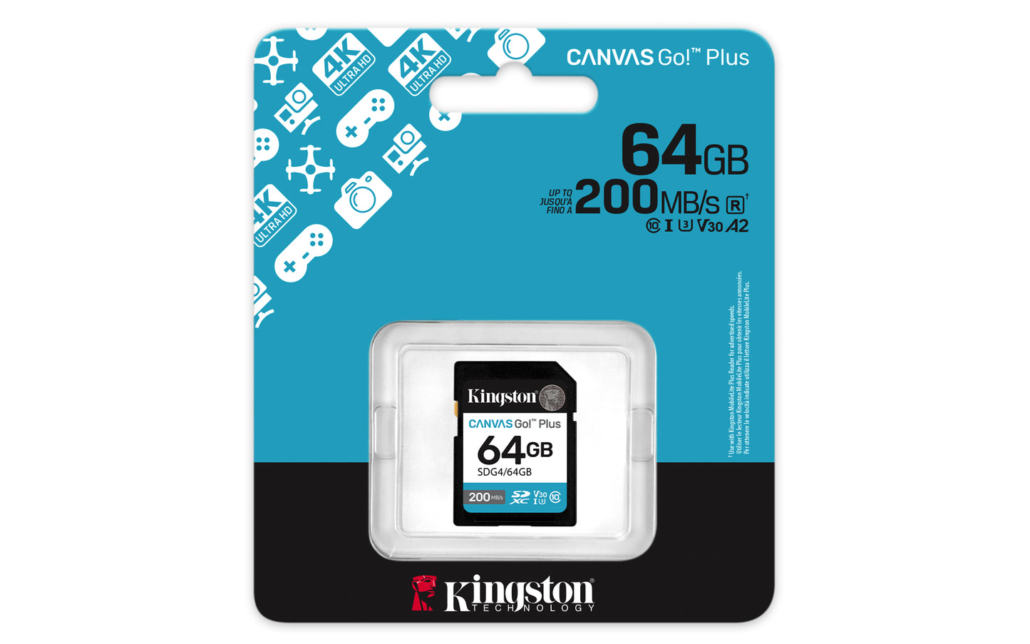 Kingston SDG4/64GB 64GB SDXC Canvas Go Plus – 200MB/s UHS-I U3 V30 Memory Card