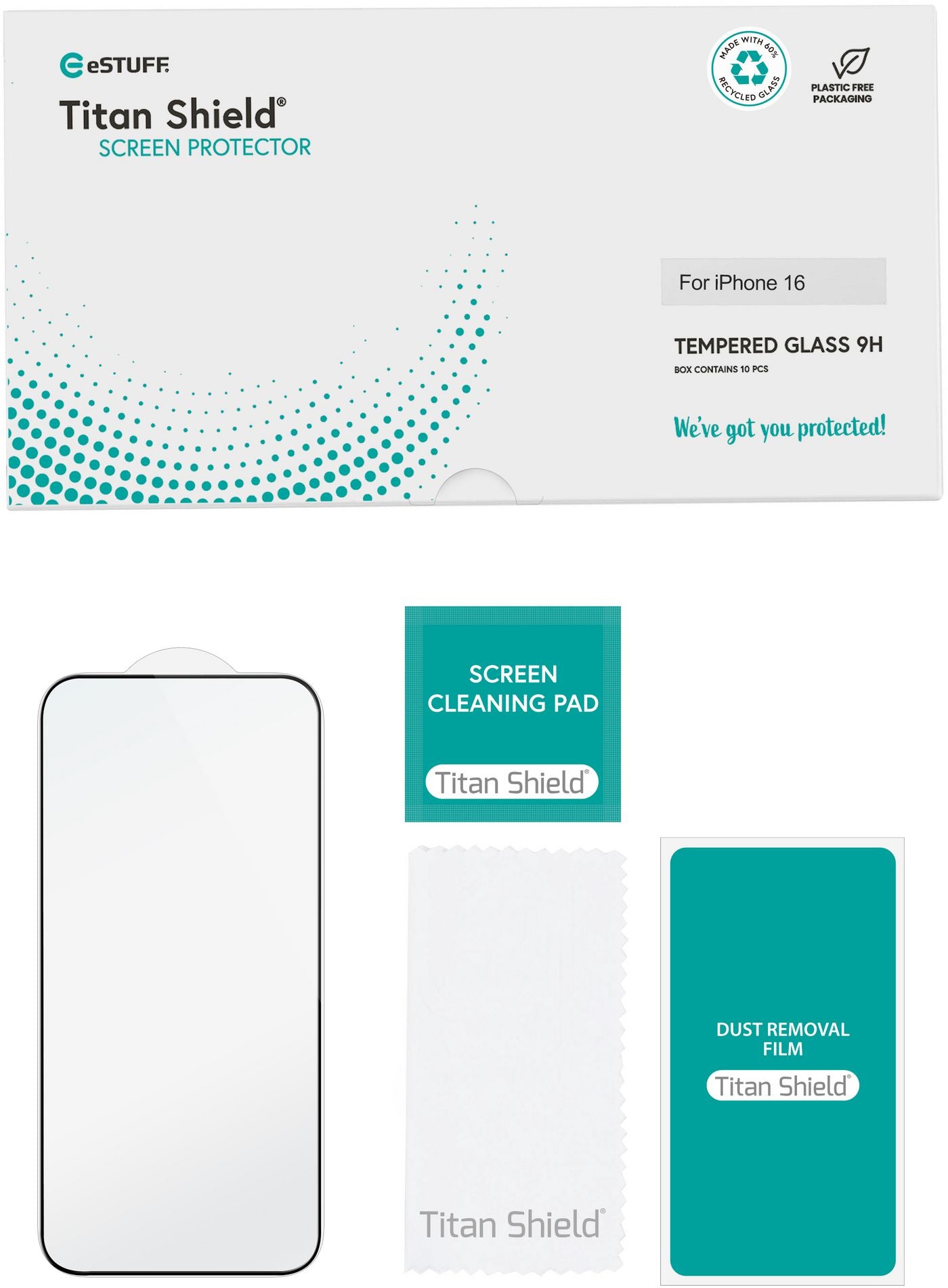 eSTUFF ES501431-10BULK Full Cover Titan Shield Screen Protector 10-Pack