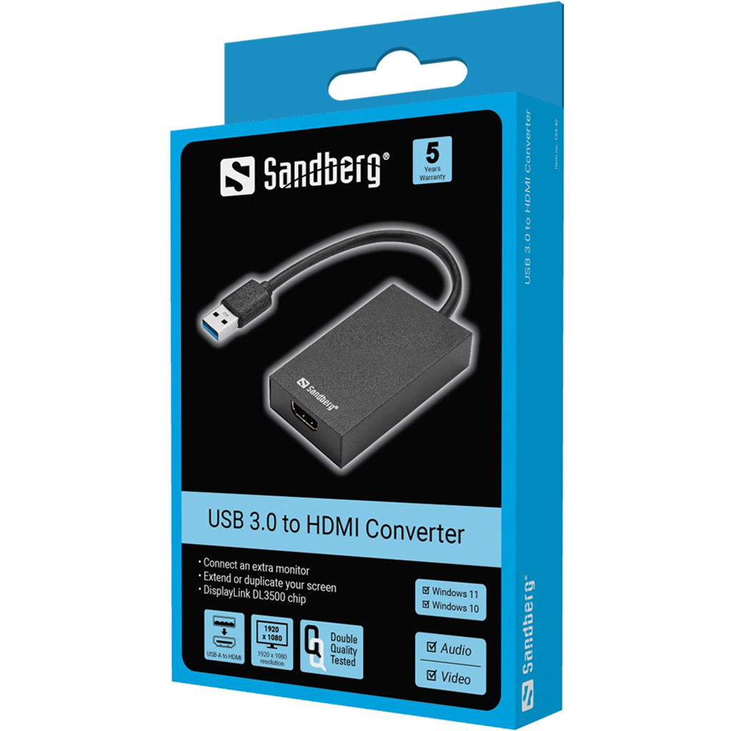 Sandberg 134-42 USB 3.0 to HDMI Converter – Passive Video Adapter 1080p
