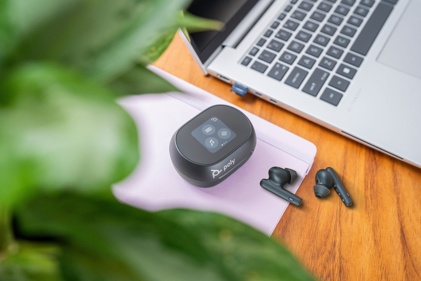 Poly 216065-02 Voyager Free 60+ UC Carbon Black Earbuds – Wireless Bluetooth Headset with Touchscreen Charging Case