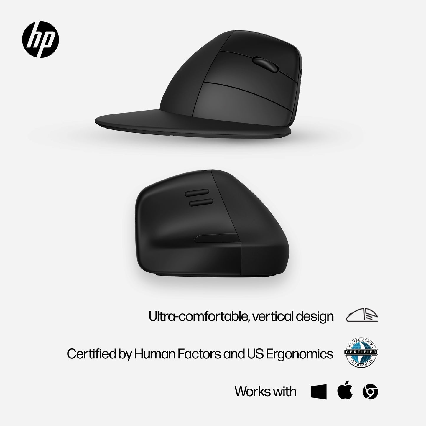 HP 6H1A5AA Ergonomic Vertical Mouse – Wireless, Rechargeable, 4000 DPI