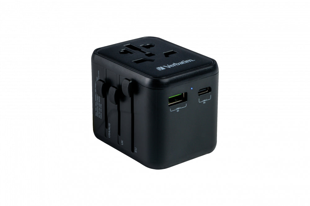 Verbatim 49544 Universal Travel Adapter – 20W Power Plug Adapter with USB-C PD & USB-A QC