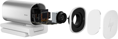 HP 695J6AA#ABB 960 4K Streaming Webcam – USB, HDR, Dual Microphone, Silver