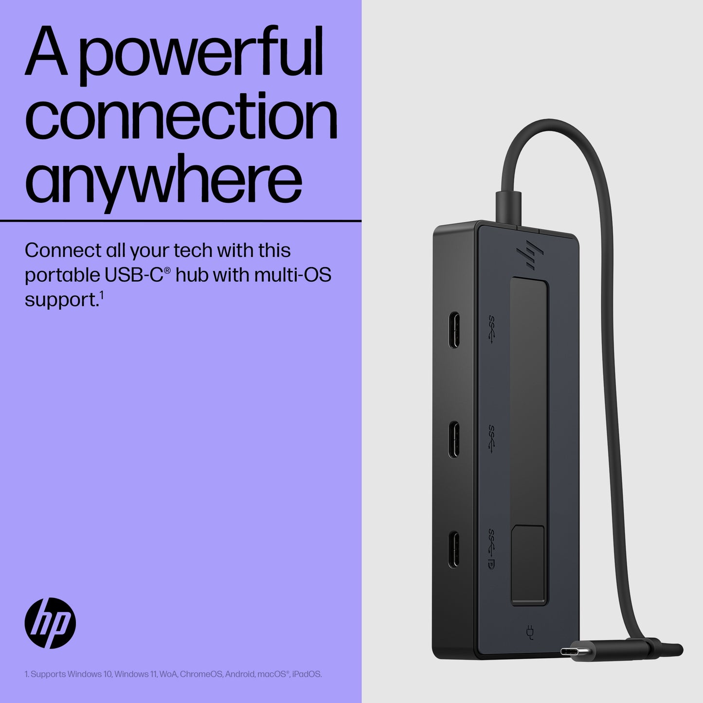 HP 6G843AA#ABB 4K USB-C Multiport Hub – 4-Port, 10Gbps, 4K Ultra HD, Black