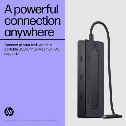 HP 6G843AA#ABB 4K USB-C Multiport Hub – 4-Port, 10Gbps, 4K Ultra HD, Black
