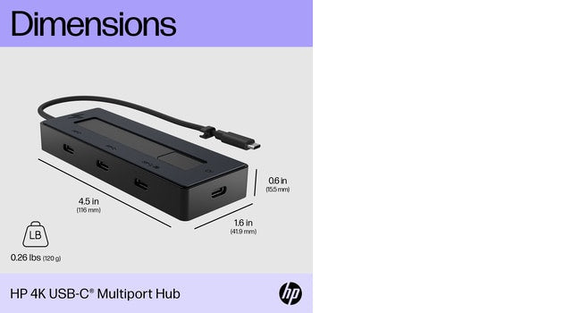 HP 6G843AA#ABB 4K USB-C Multiport Hub – 4-Port, 10Gbps, 4K Ultra HD, Black