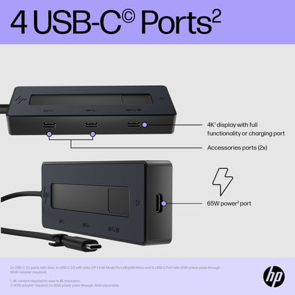 HP 6G843AA#ABB 4K USB-C Multiport Hub – 4-Port, 10Gbps, 4K Ultra HD, Black