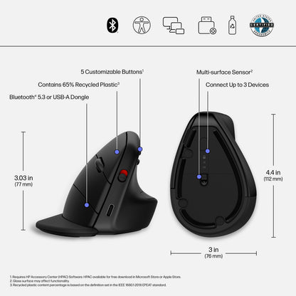 HP 6H1A4AA#ABB 920 Ergonomic Wireless Mouse – Vertical, Rechargeable, 4000 DPI