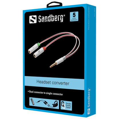 Sandberg 508-59 Headset Converter Dual-Single – 3.5mm TRS Male to 2x MiniJack Female, White