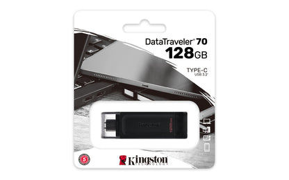 Kingston DT70/128GB USB Flash Drive – 128GB USB-C 3.2 Gen 1, Black