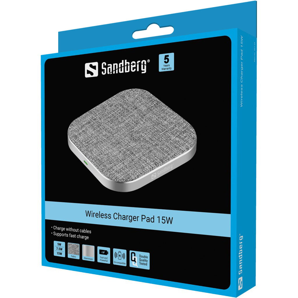 Sandberg 441-23 Wireless Charger Pad 15W USB Fast Charging – Grey