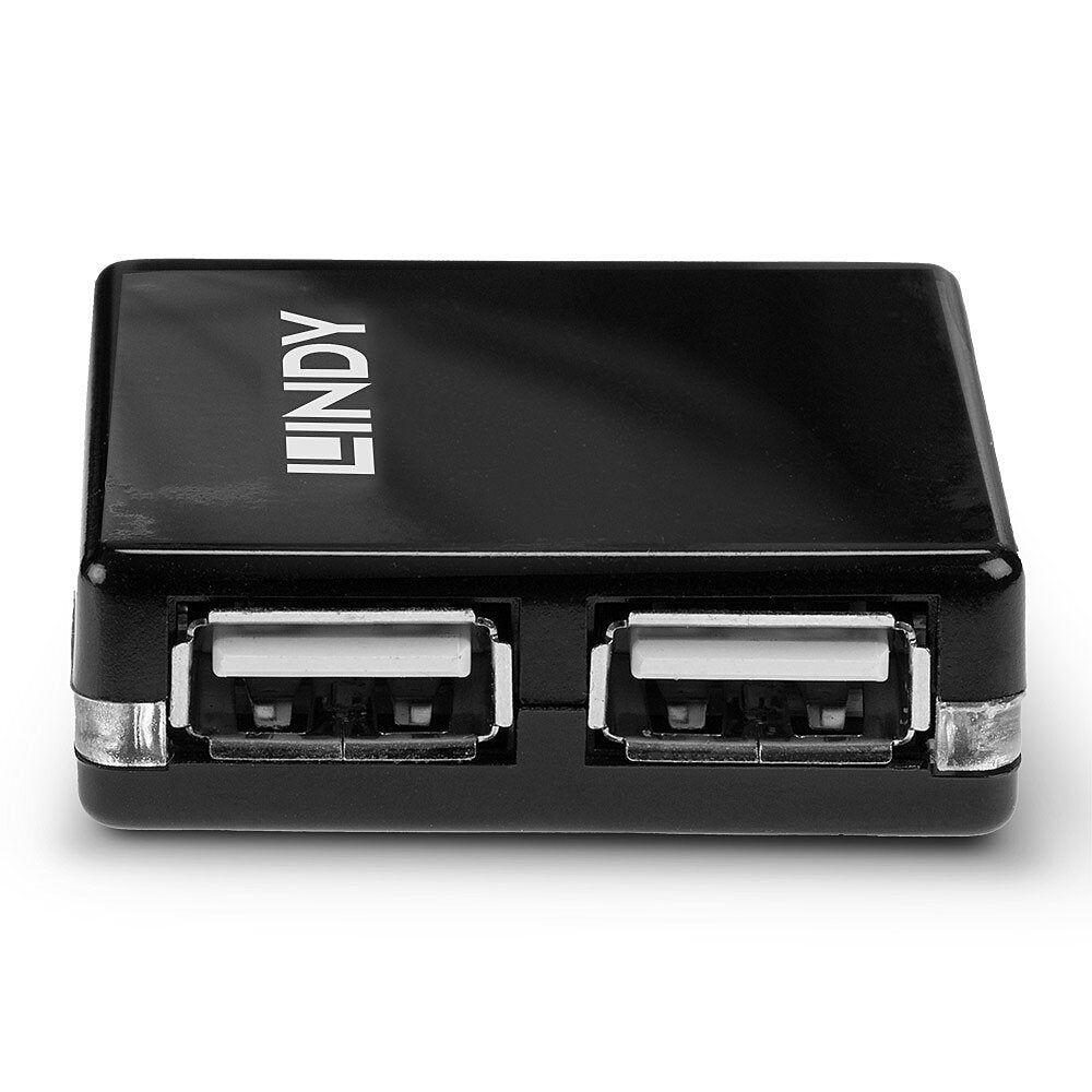 Lindy 42742 4 Port USB 2.0 Mini Hub – High Speed 480Mbps, Compact Black Design